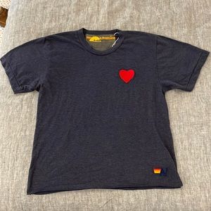 NWT Aviator Nation size S  HEART EMBROIDERY BOYFRIEND TEE - NAVY